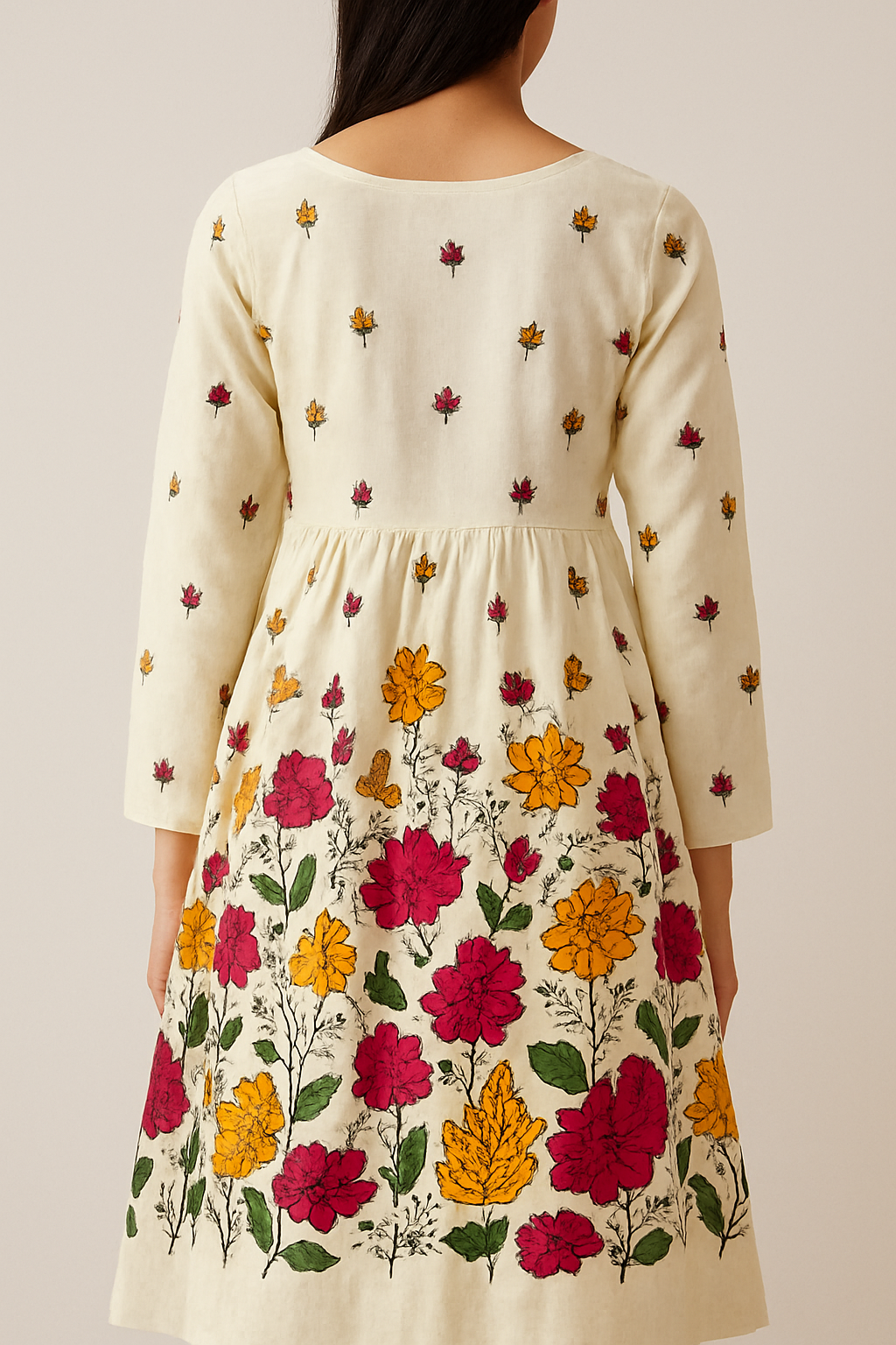 Beautiful Off-White Kurti with Multi-Color Floral Prints