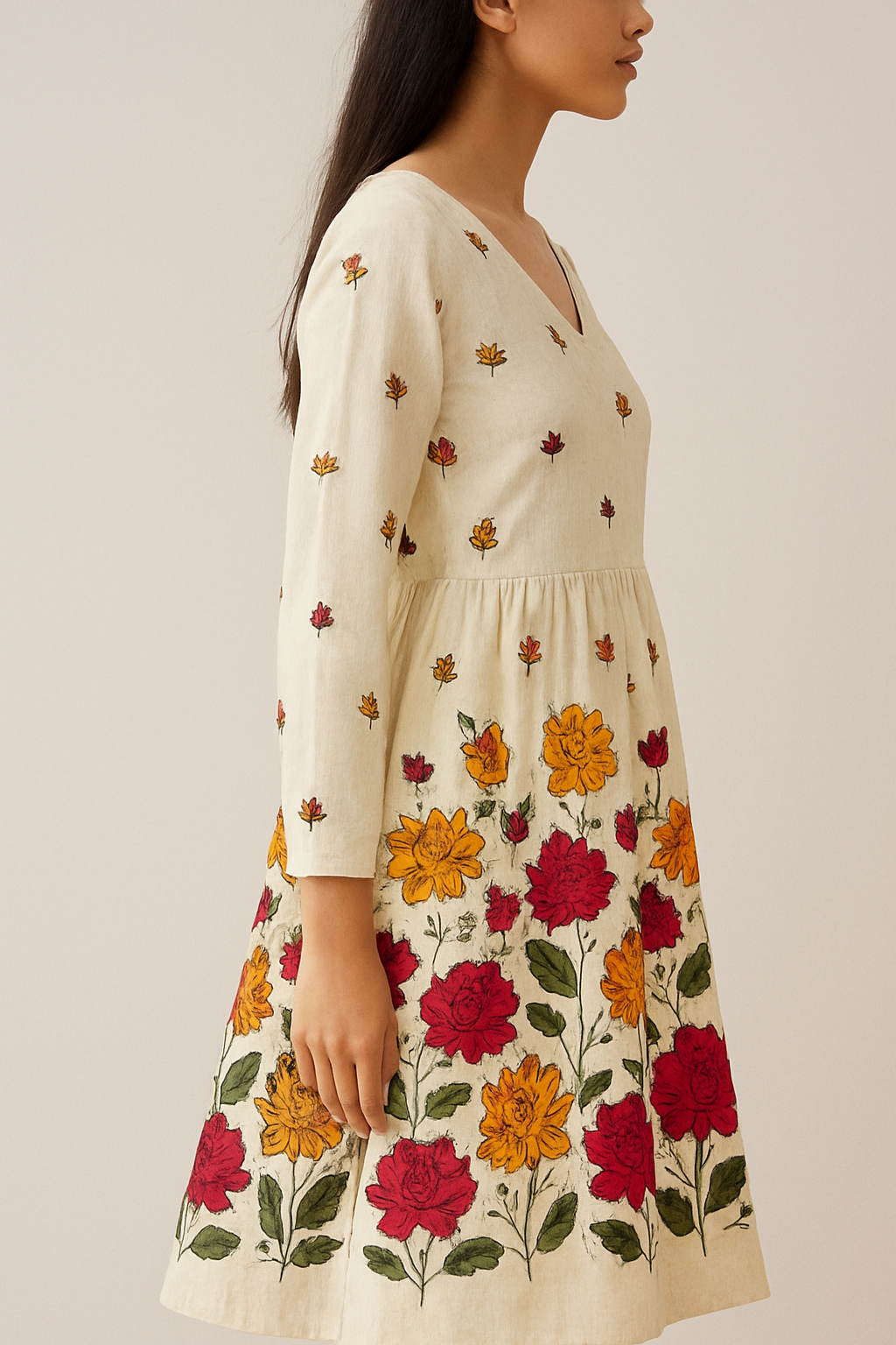 Beautiful Off-White Kurti with Multi-Color Floral Prints