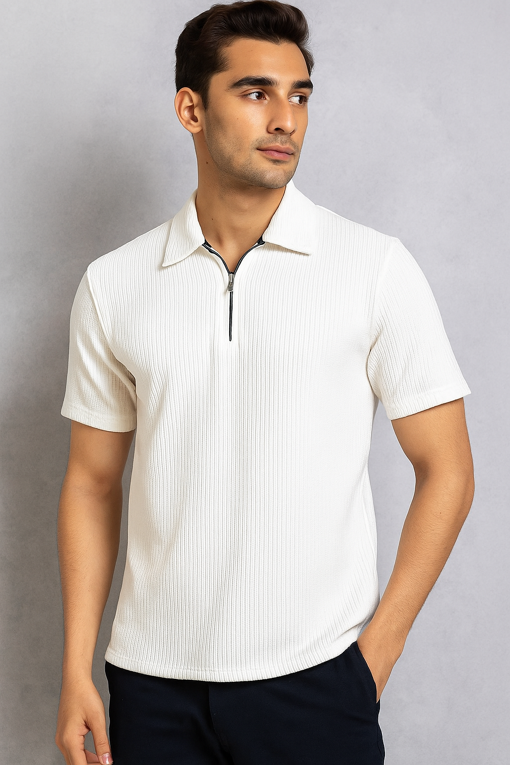 Classic White Zip Polo – Minimal Style, Maximum Impact