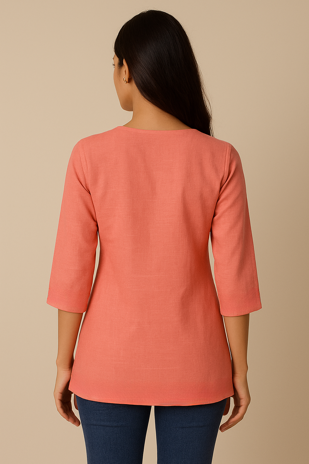 Elegant Peach Short Kurti with Embroidered Detailing