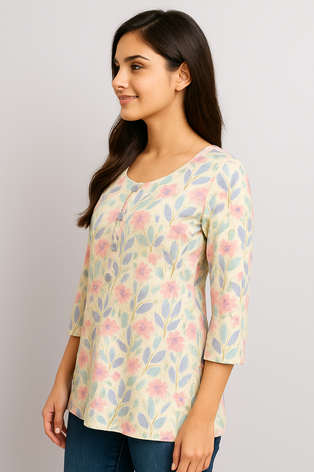 Floral Printed Casual Kurti Top for Girl