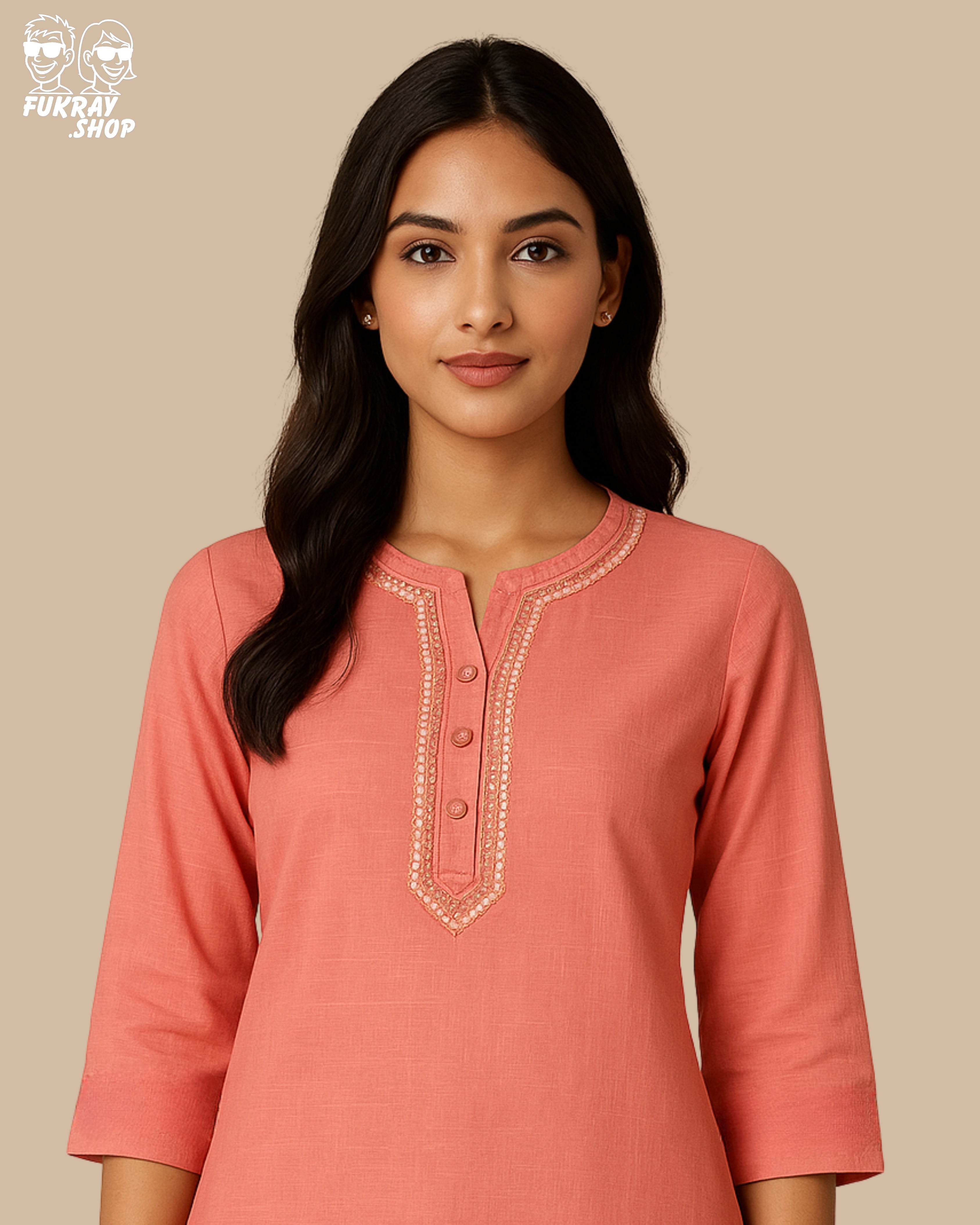 Elegant Peach Short Kurti with Embroidered Detailing