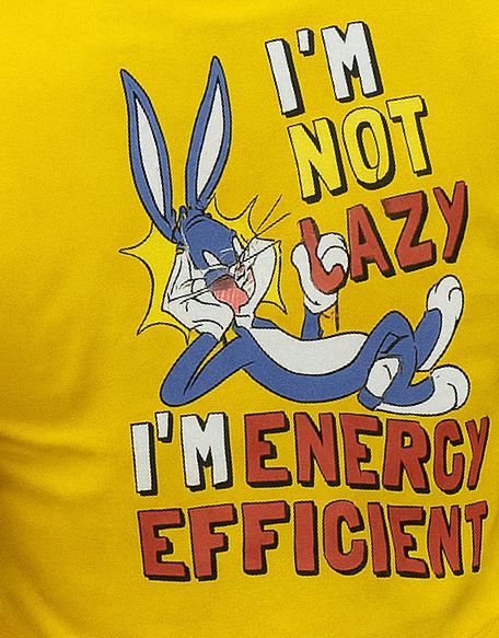 Yellow Crop T-Shirt with Bugs Bunny “I’m Not Lazy, I’m Energy Efficient” Print