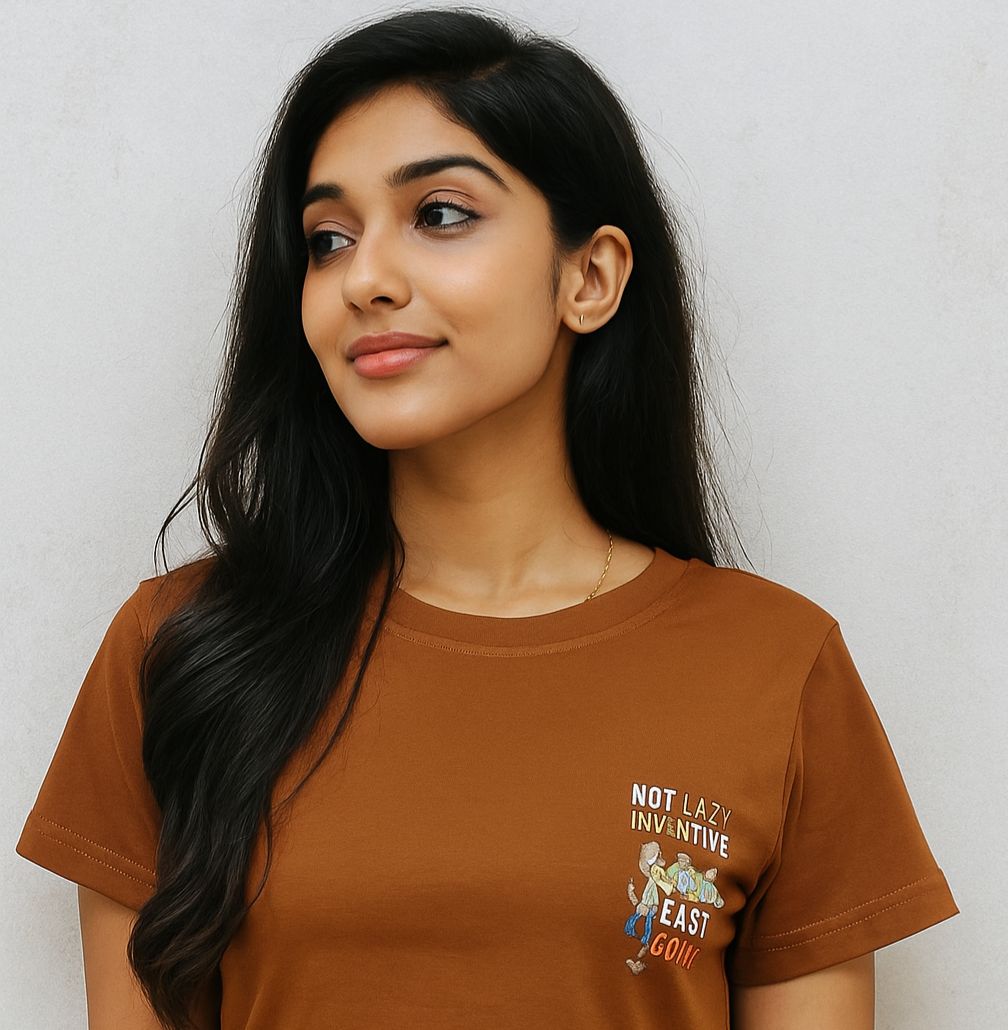 Brown Crop T-Shirt with Bugs Bunny “I’m Not Lazy, I’m Energy Efficient” Print