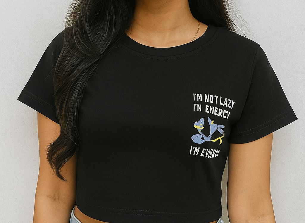 Black Crop T-Shirt with Bugs Bunny “I’m Not Lazy, I’m Energy Efficient” Print (Copy)